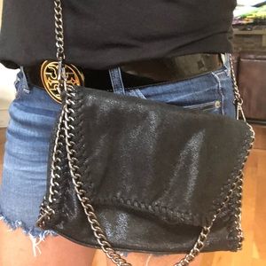Black sparkle chain link cross body bag